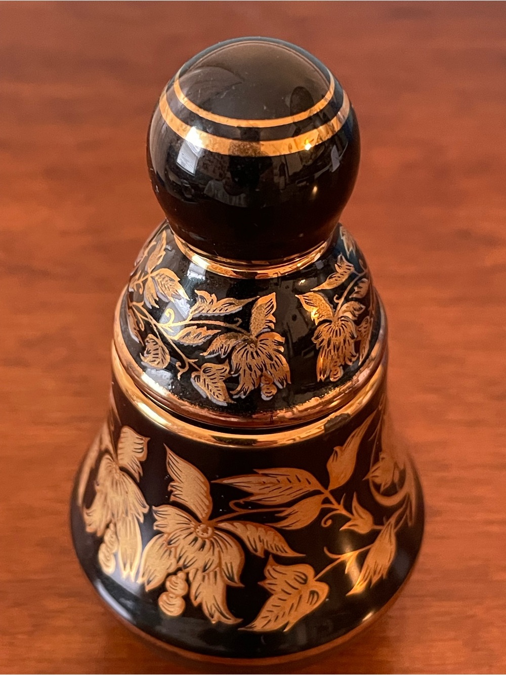 Perfume Bottle Vintage Greek Refillable Black & Gold Floral Design Vanity Decor